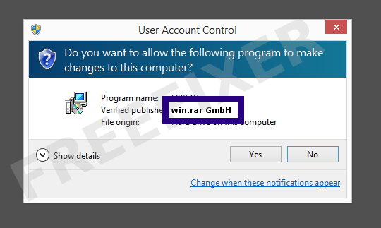 Screenshot where win.rar GmbH appears as the verified publisher in the UAC dialog